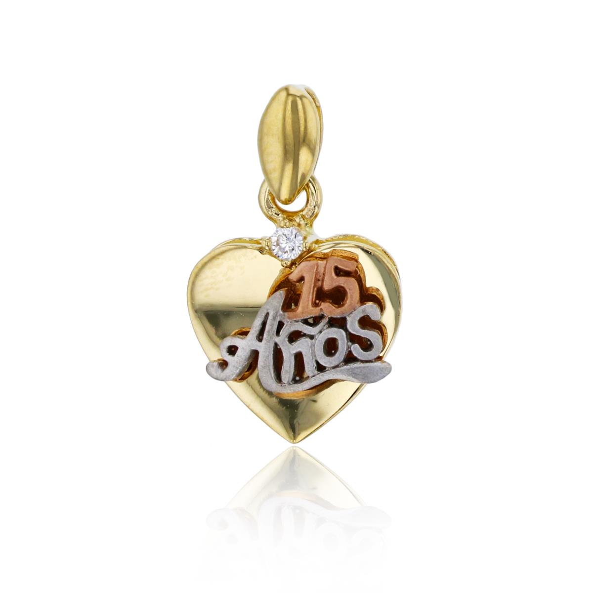 14K Tricolor Gold 21x13MM Quince Anos Heart Pendant