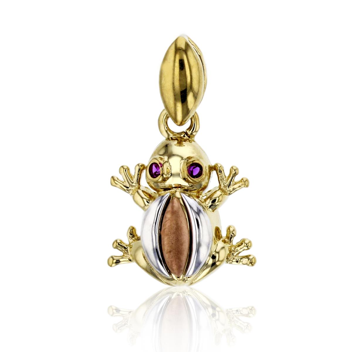 14K Tricolor Gold 22x13MM Ruby Frog Pendant