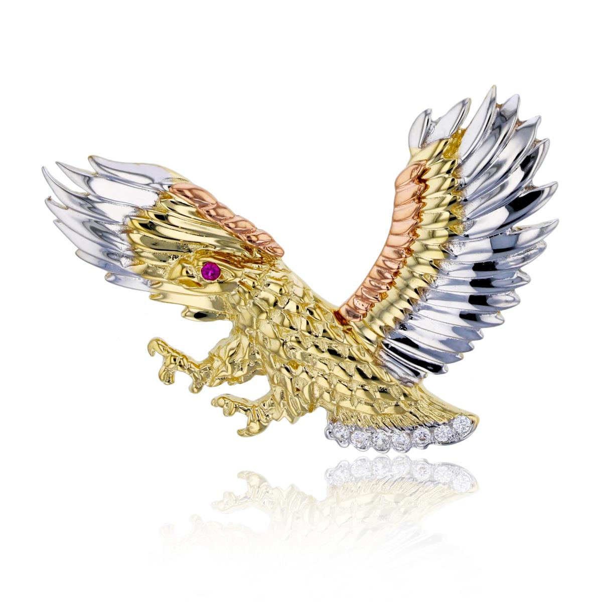14K Tricolor Gold 37x25MM Eagle Pendant