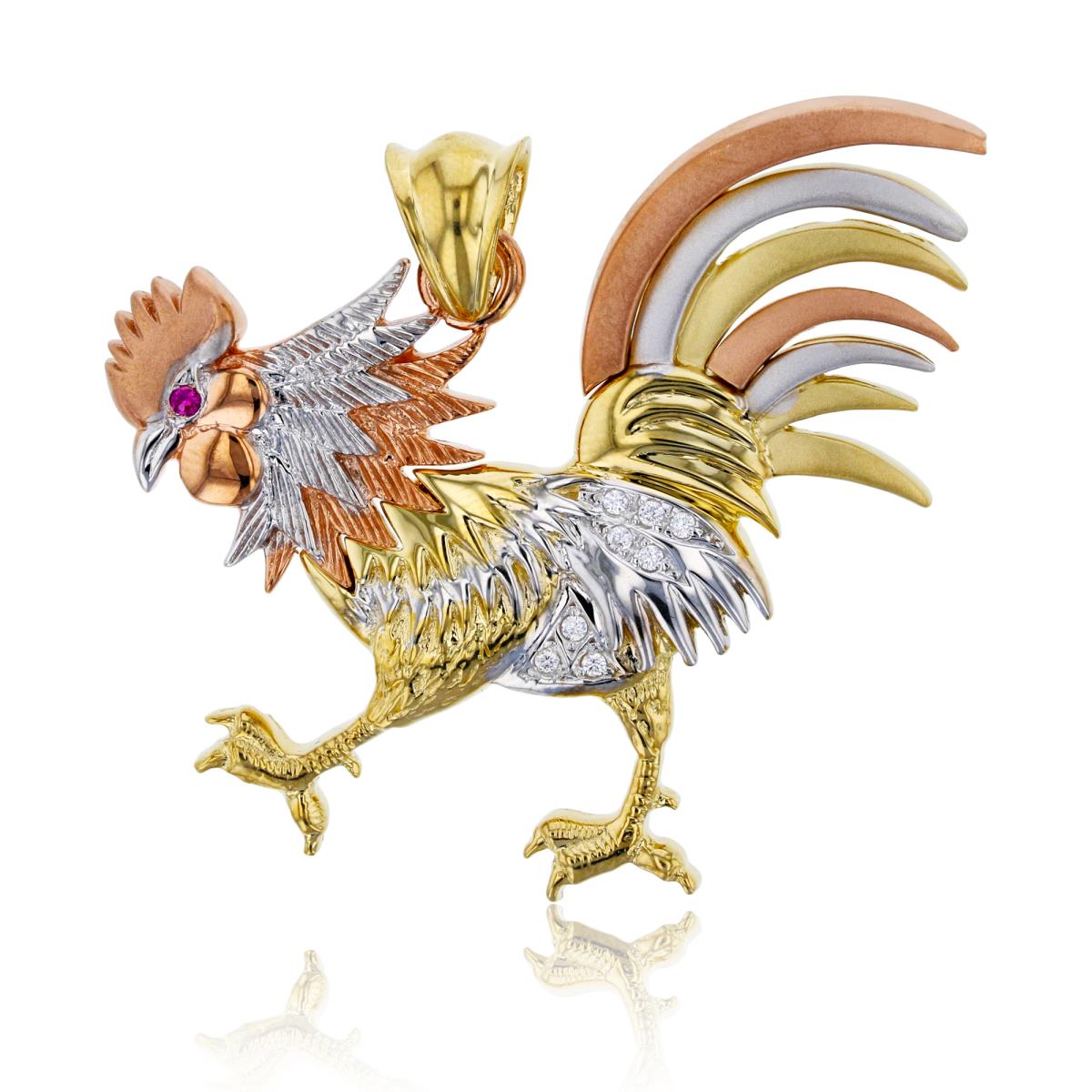 14K Tricolor Gold 46x40MM Rooster Pendant