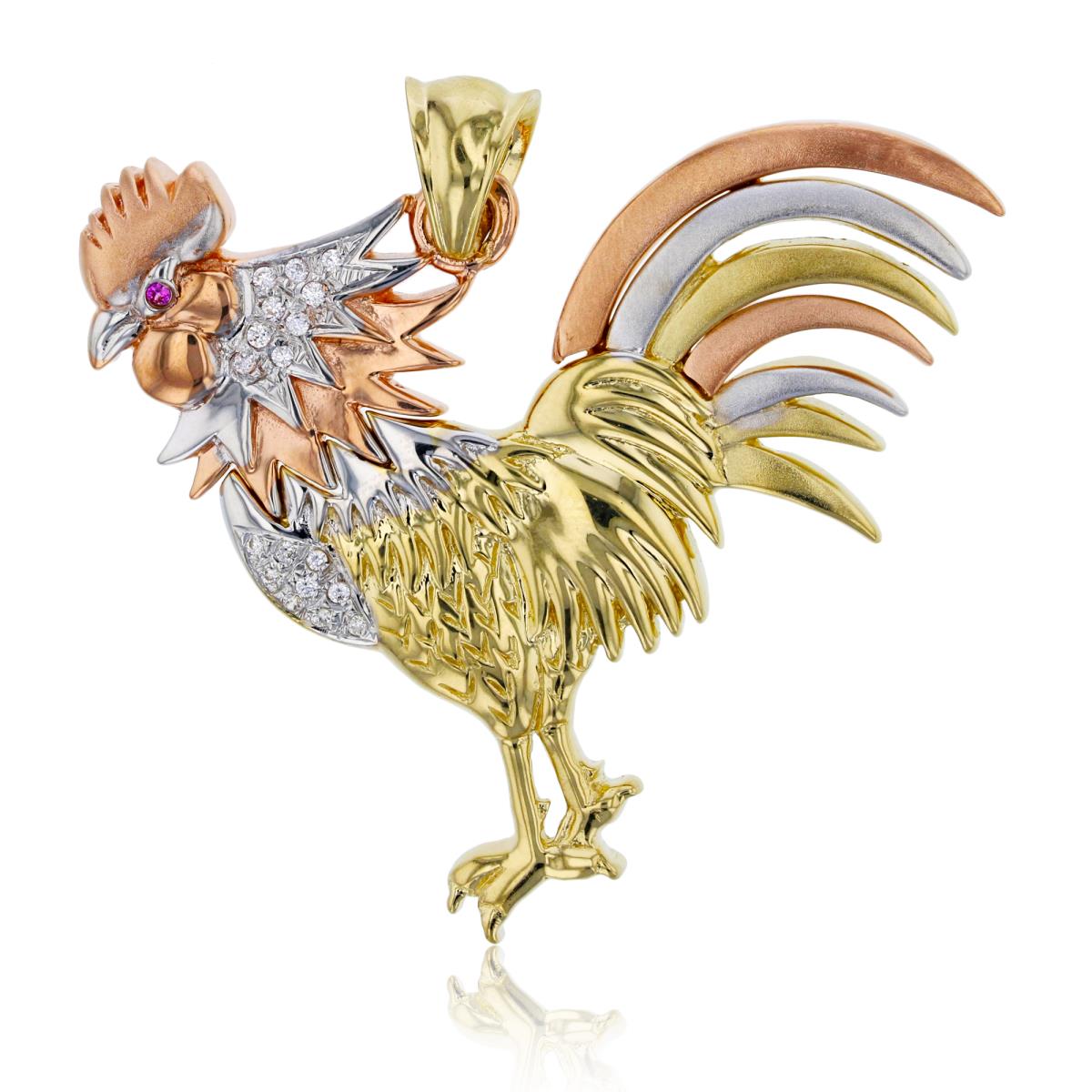 14K Tricolor Gold 45x43MM Rooster Pendant