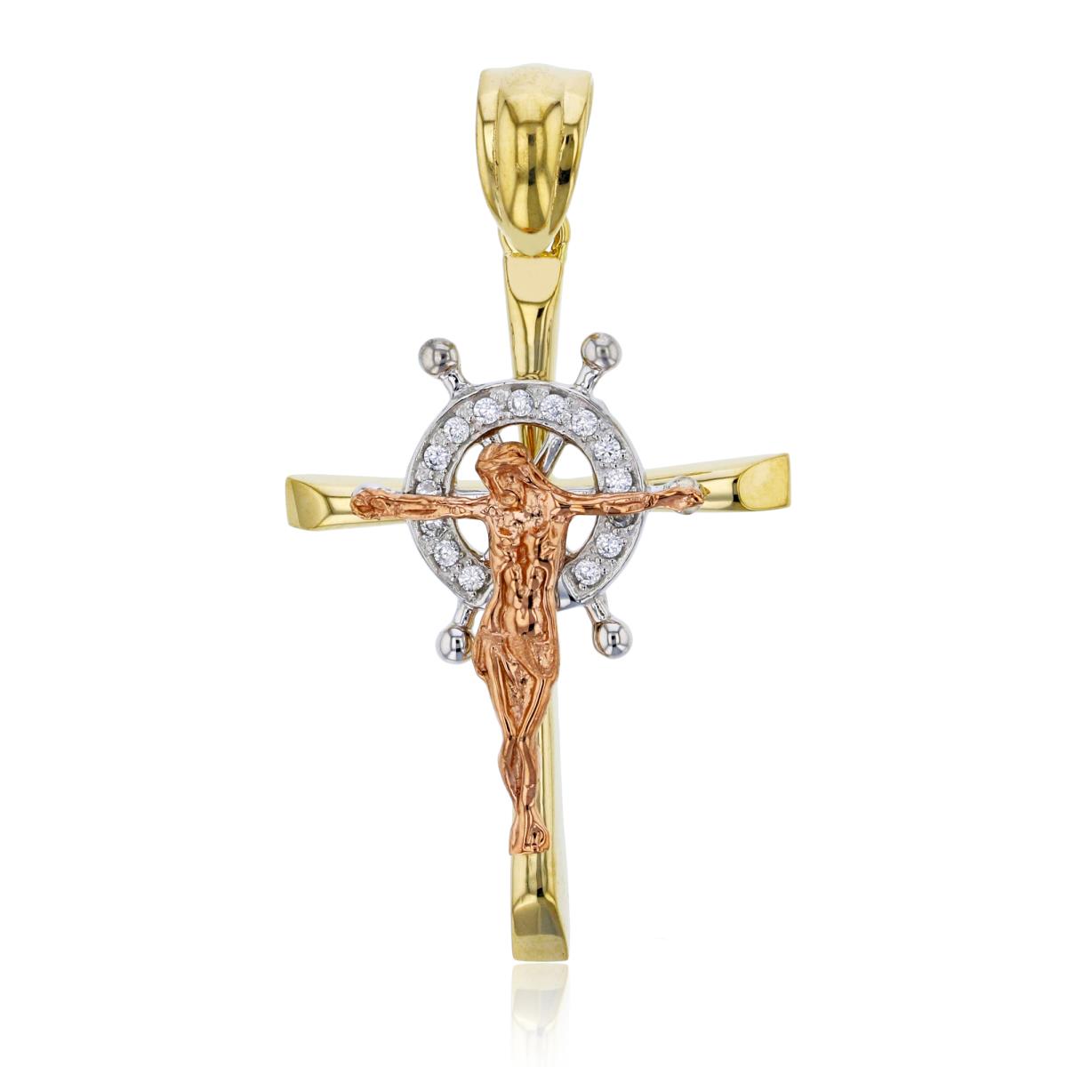 14K Tricolor Gold 45x25MM Anchor Jesus Cross Pendant