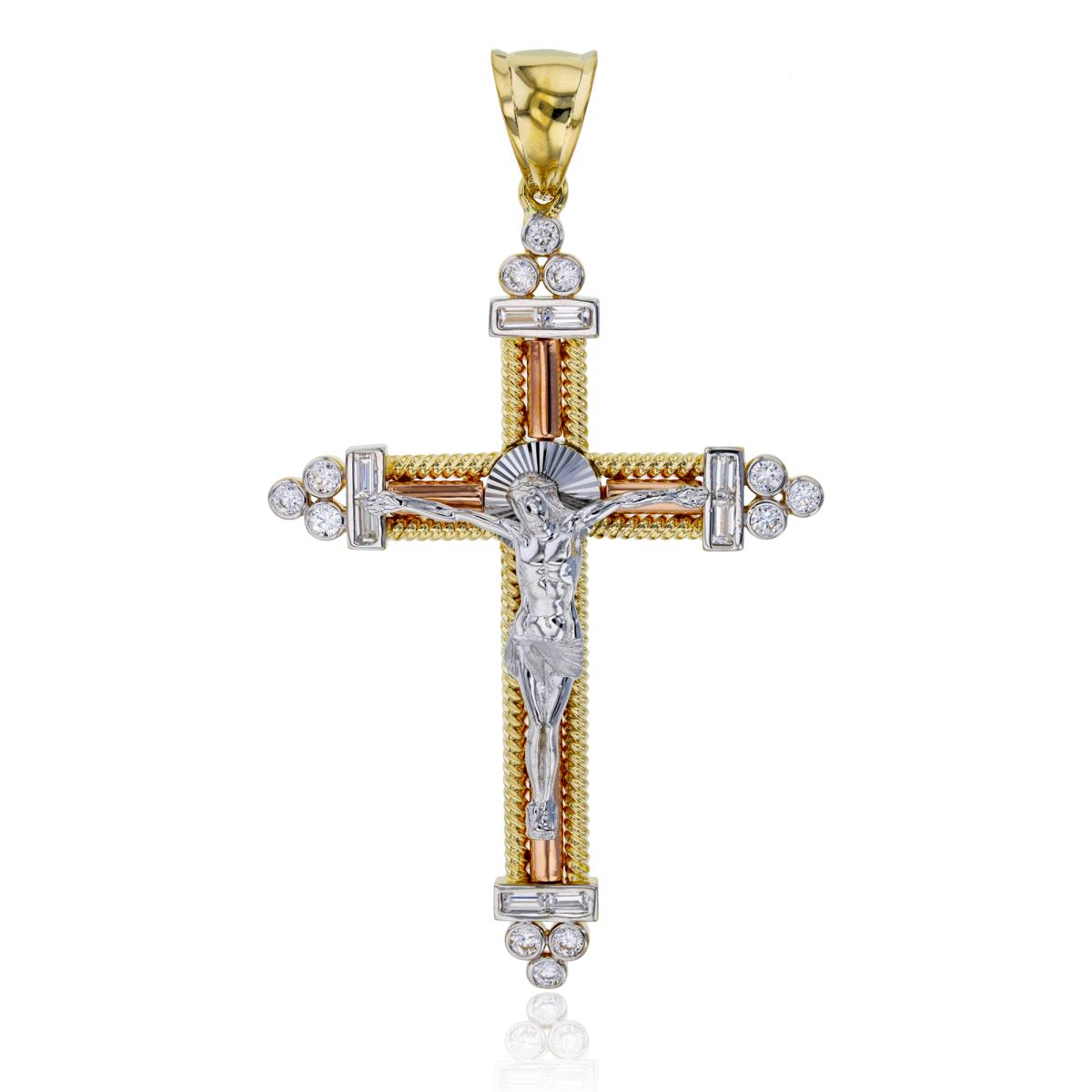 14K Tricolor Gold 86x48MM Jesus Cross Pendant