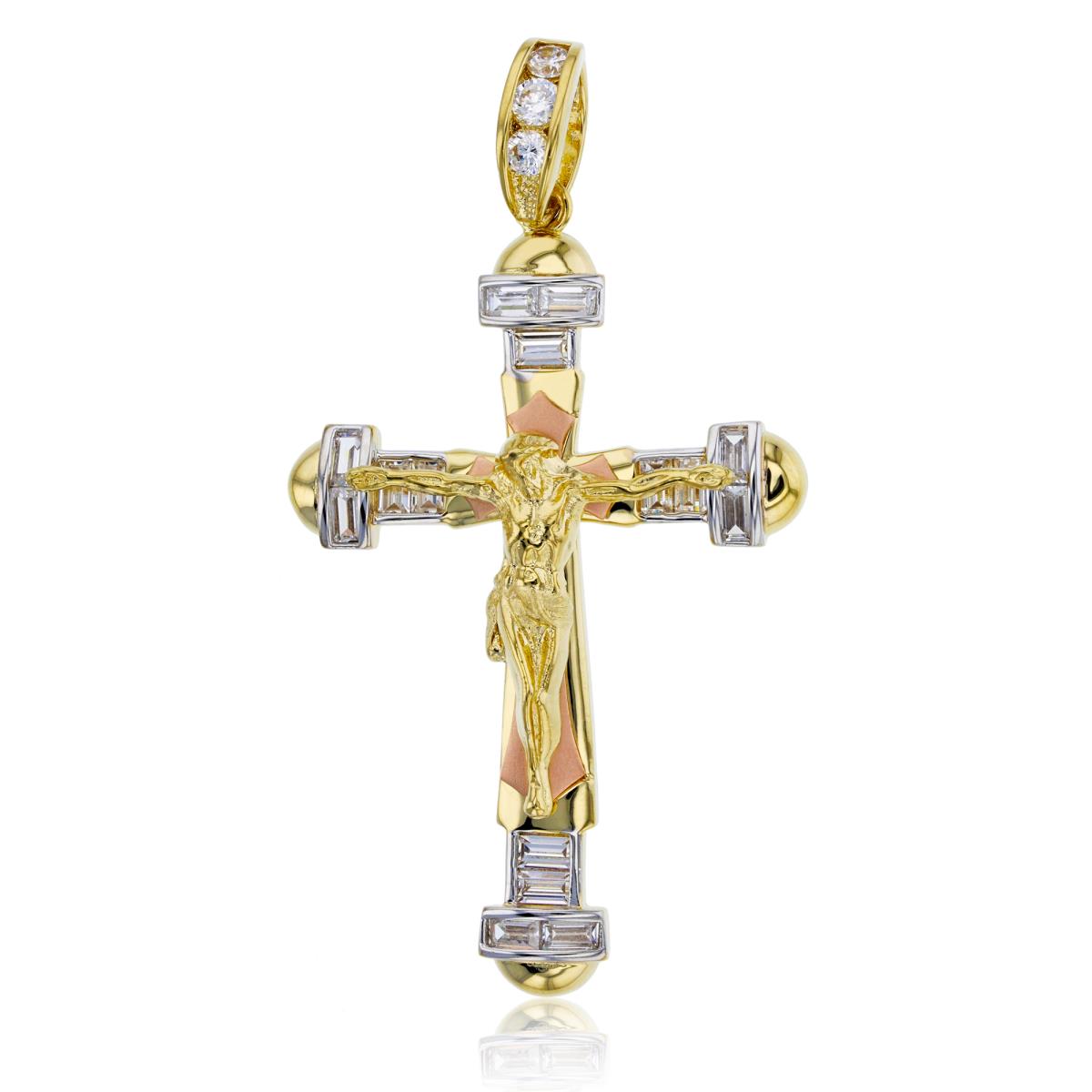 14K Tricolor Gold 70x36MM Jesus Baguette Cross Pendant