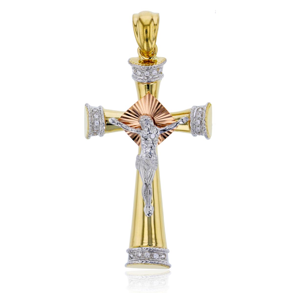14K Tricolor Gold 60x30MM Jesus Cross Pendant