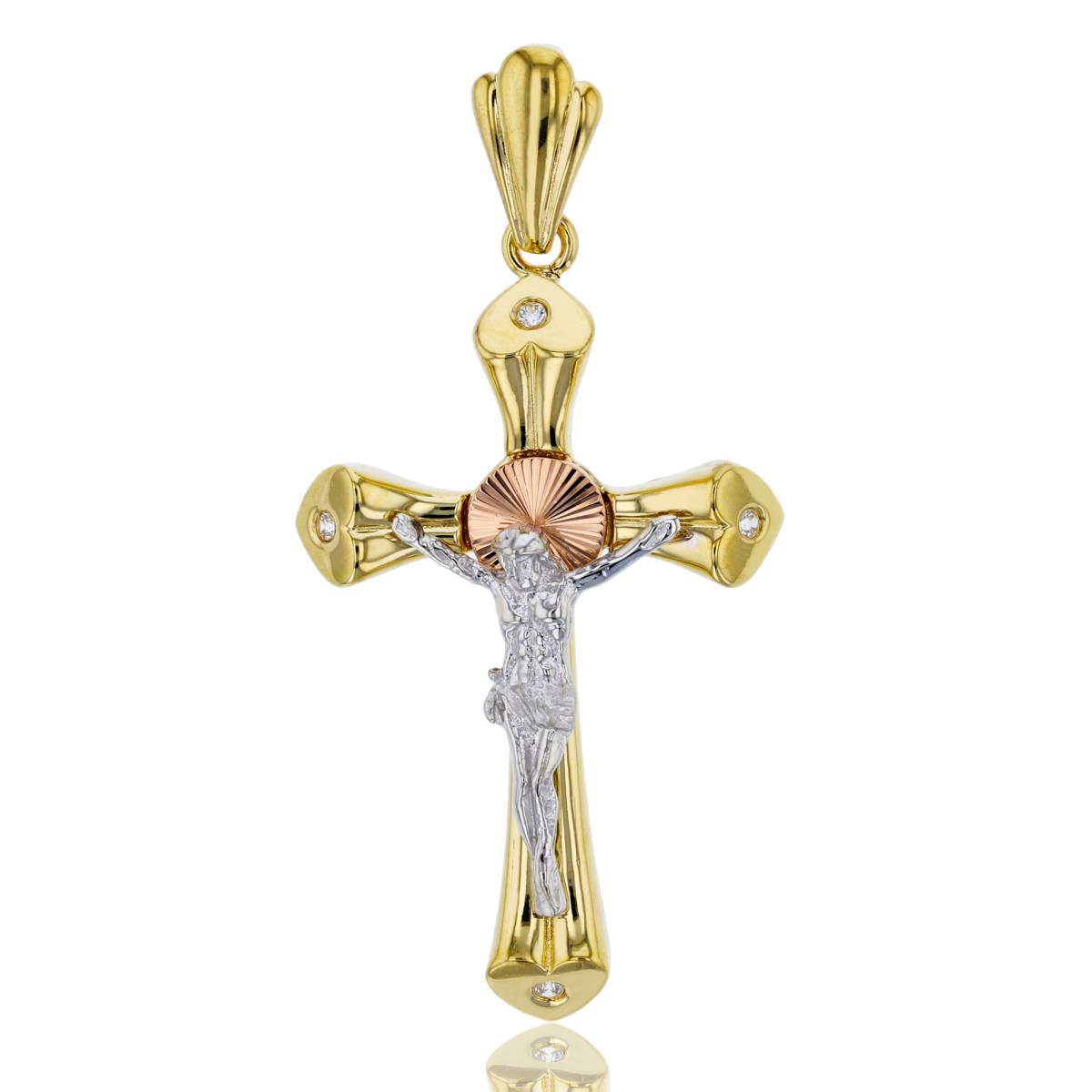 14K Tricolor Gold 45x21MM jesus Heart Cross Pendant