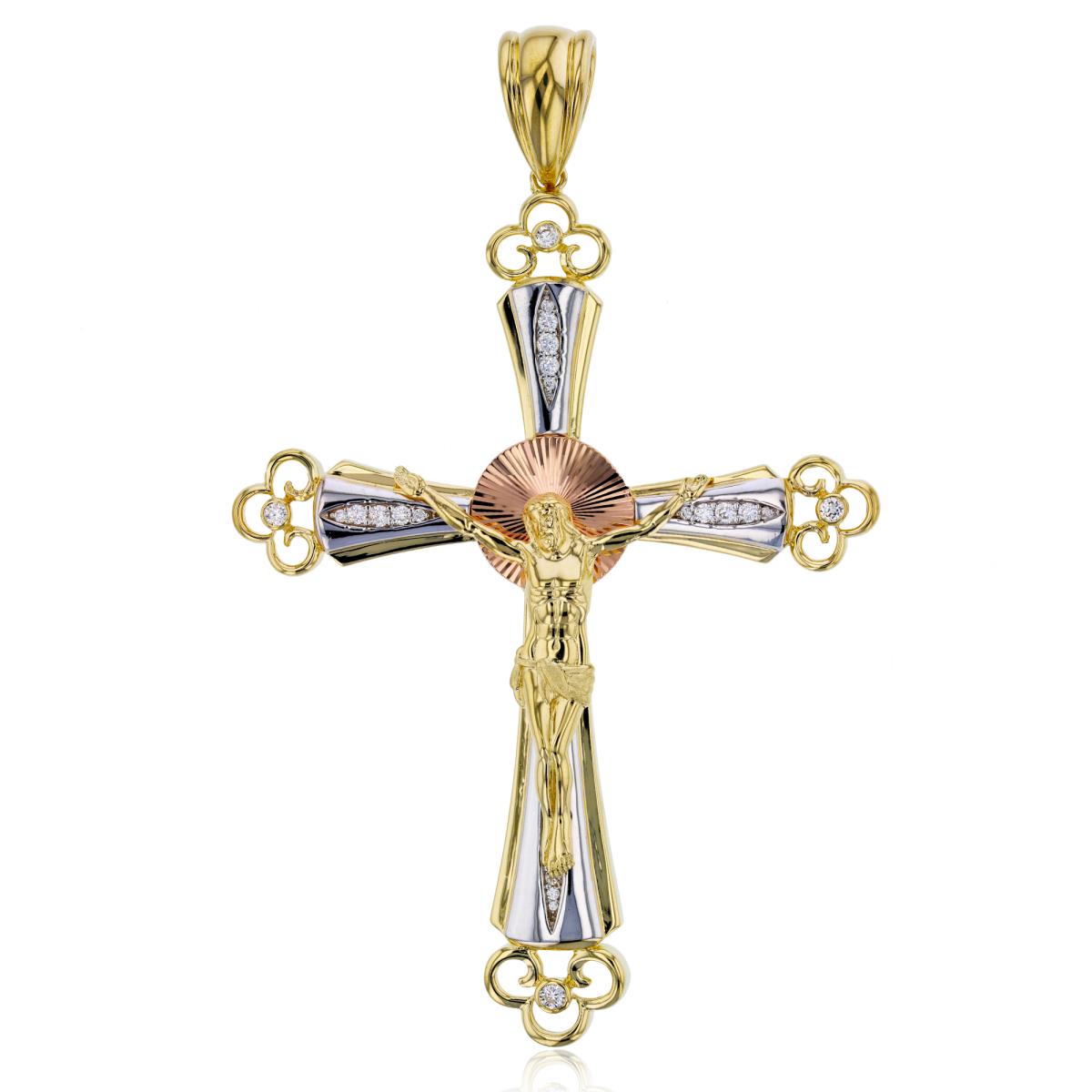 14K Tricolor Gold 118x75MM Jesus Cross Pendant