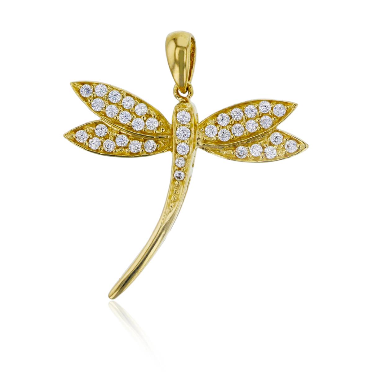 14K Yellow Gold Pave Dragonfly Pendant