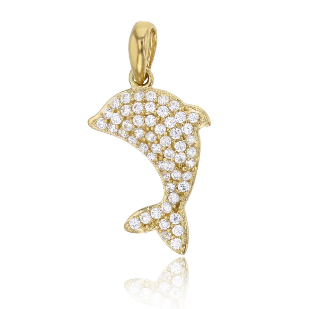 14K Yellow Gold 20x10MM Pave Dolphin Pendant