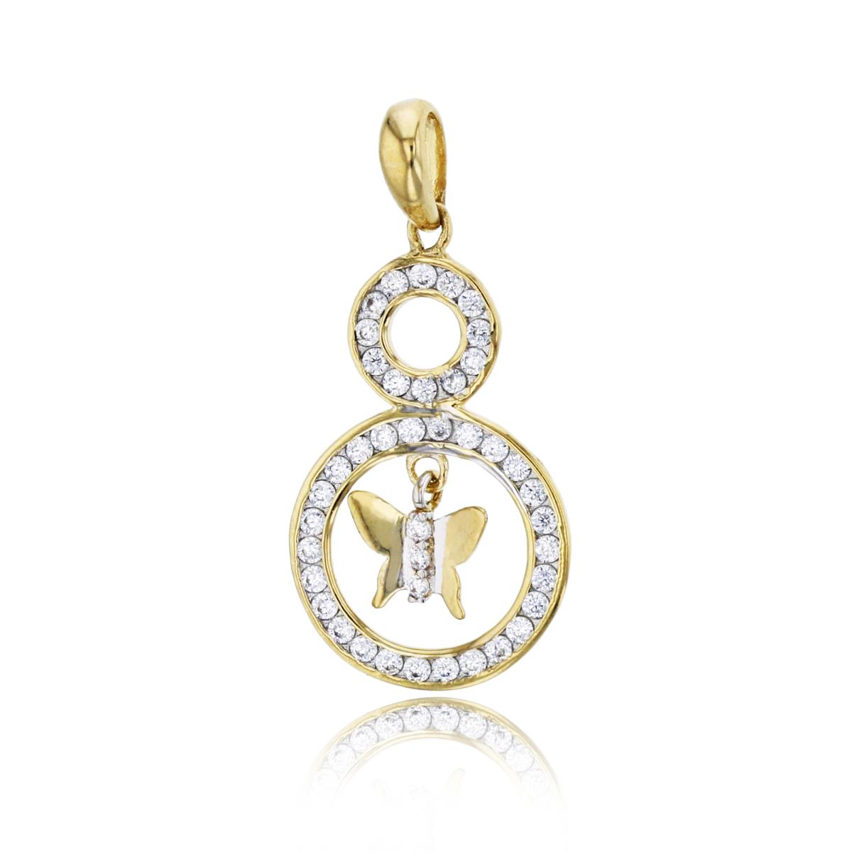 14K Yellow & White Gold 24x12MM Circles Butterfly Pendant