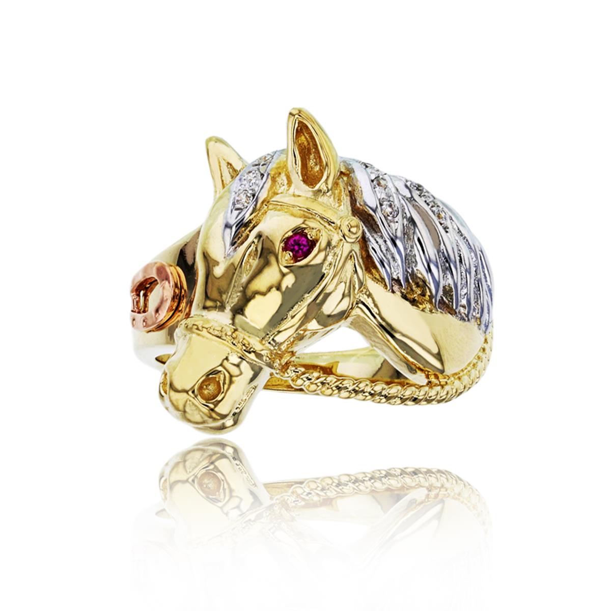 14K Tricolor Gold Textured Horse Fashion Ring