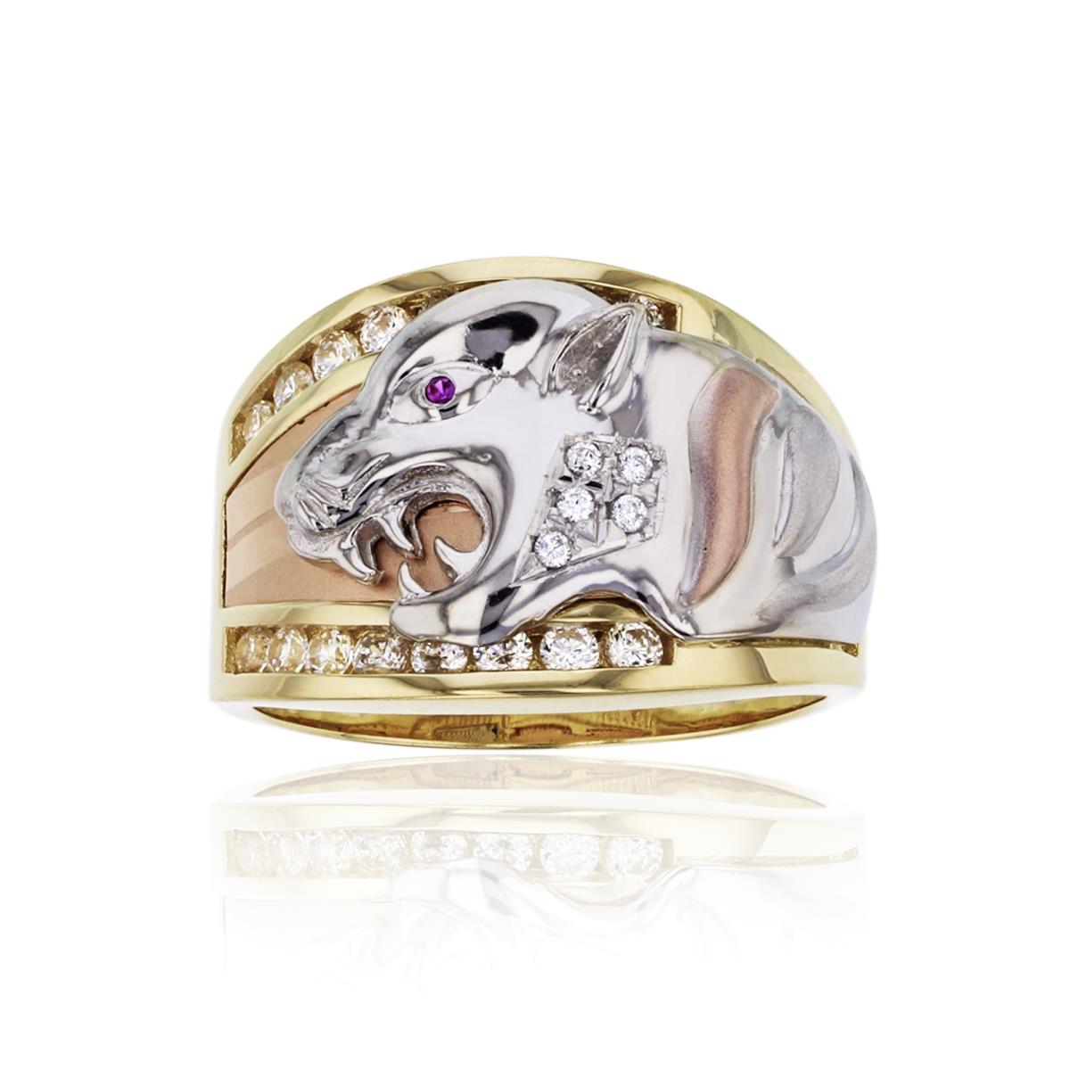 14K Tricolor Gold Satin&Polished Puma Fashion Ring