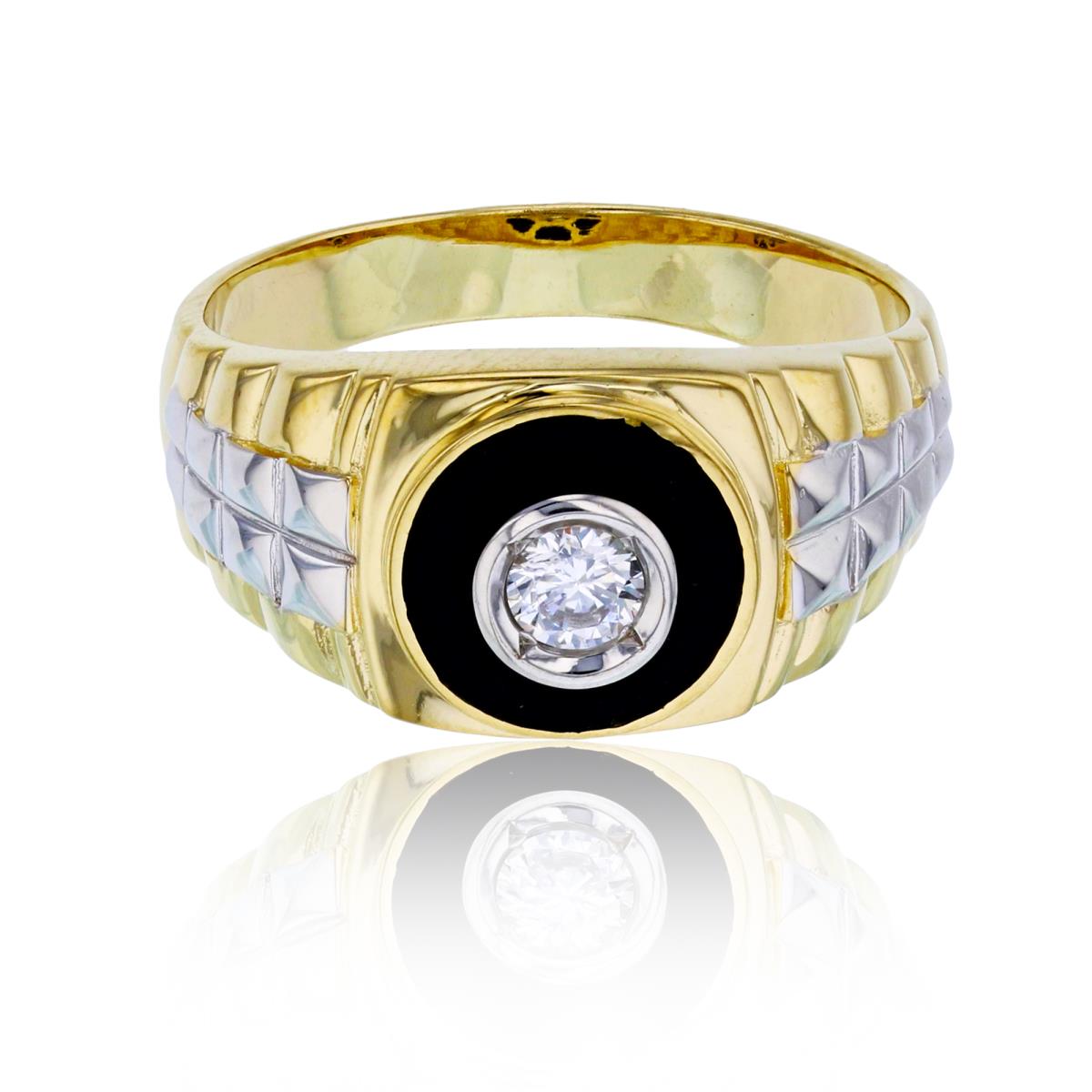 14K Yellow & White Gold Black Onyx Bezel Watch Band Fashion Ring
