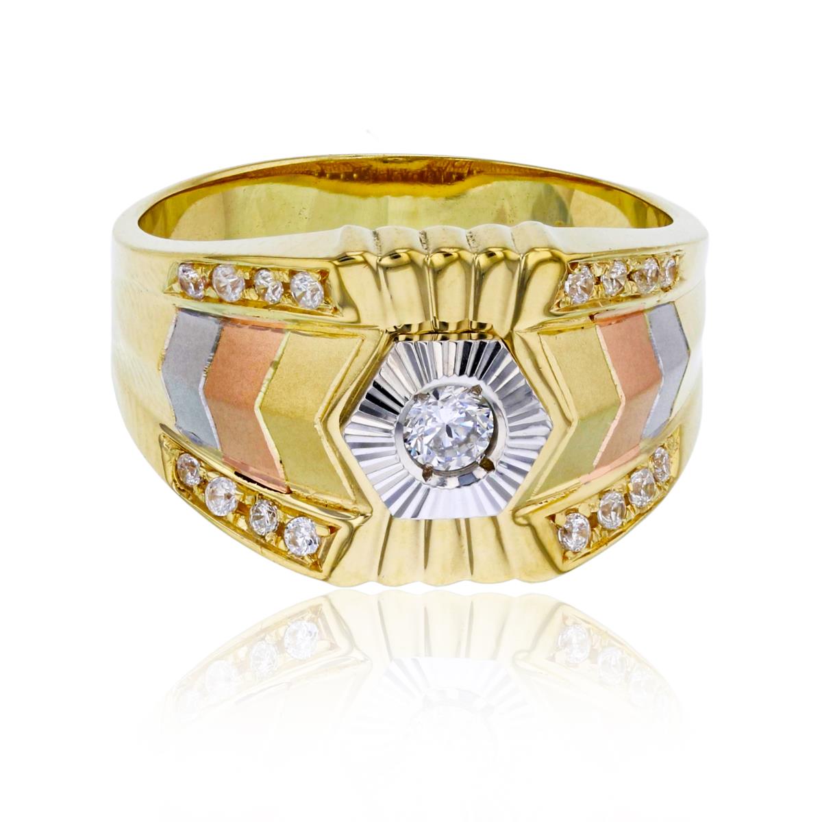 14K Tricolor Gold Octagon DC Bezel Mens Ring