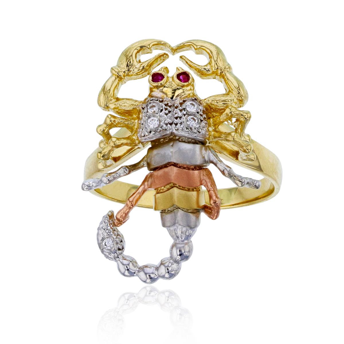 14K Tricolor Gold Pave Satin Movable Scorpion Fashion Ring