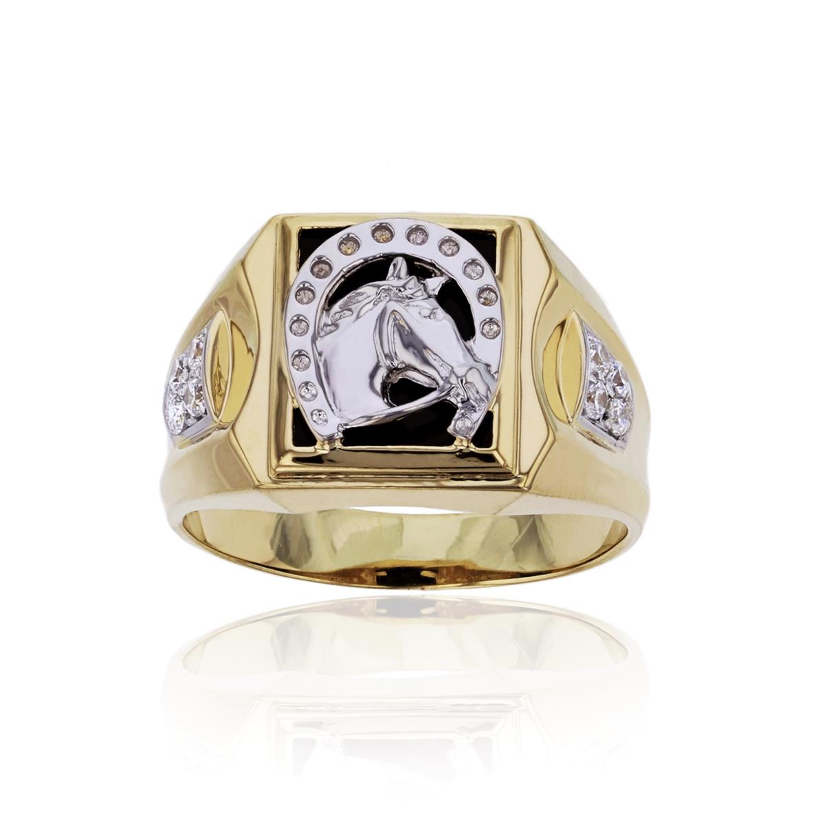 14K Yellow & White Gold Black Onyx Horseshoe Fashion Ring
