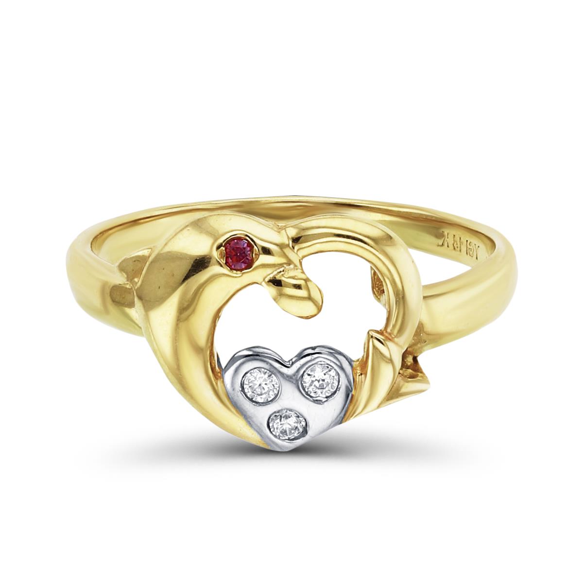 14K Yellow & White Gold Heart Dolphin Fashion Ring