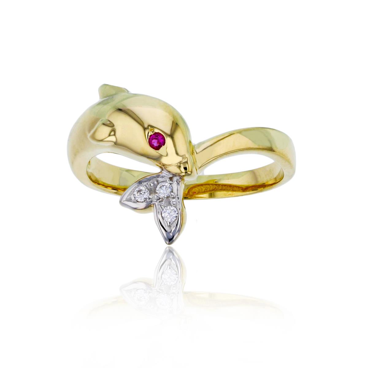 14K Yellow & White Gold Ruby&Clear CZ Dolphin Fashion Ring