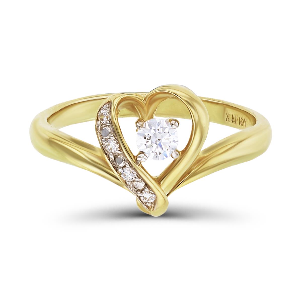 14K Yellow & White Gold Pave Heart Fashion Ring