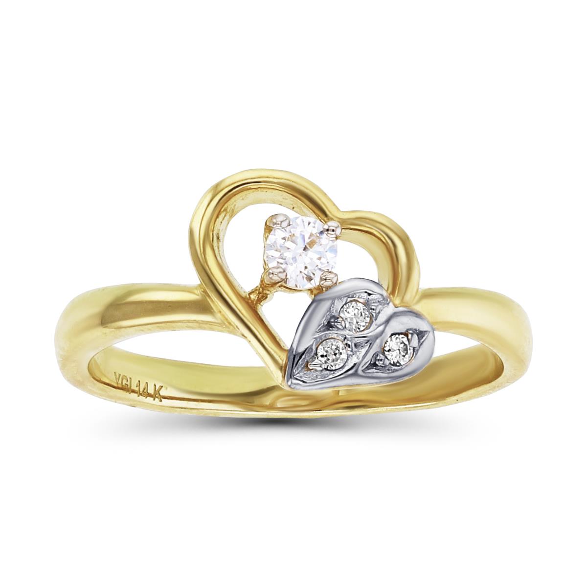 14K Yellow & White Gold Pave Double Heart Fashion Ring
