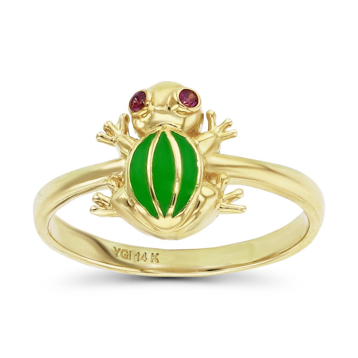 14K Yellow Gold Red Ruby Frog Fashion Ring