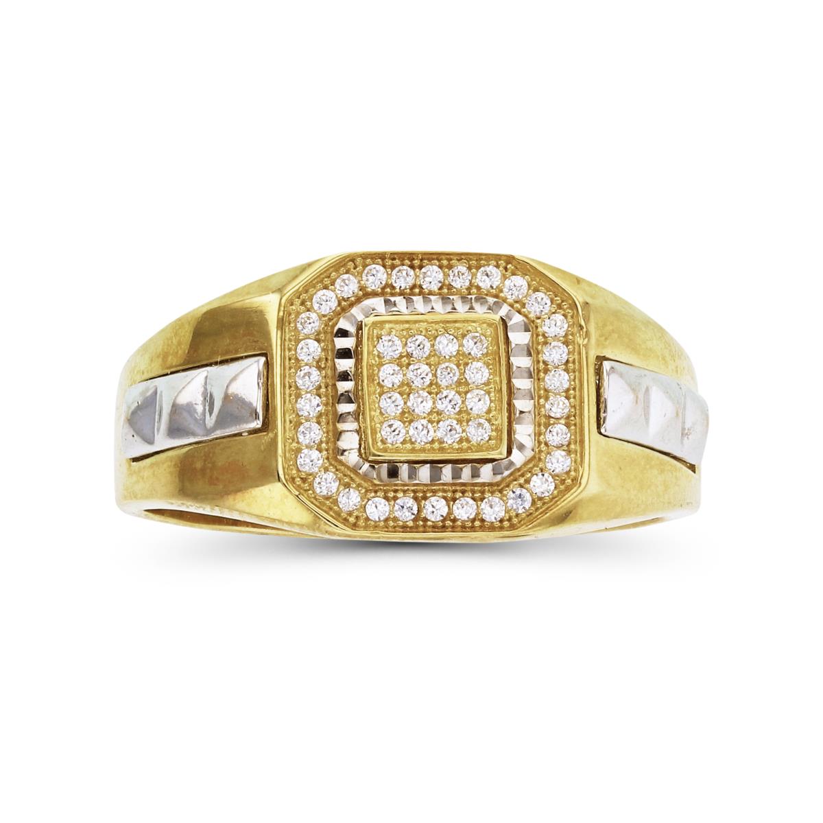 14K Yellow & White Gold Pave Pave Milgrain and DC Mens Ring