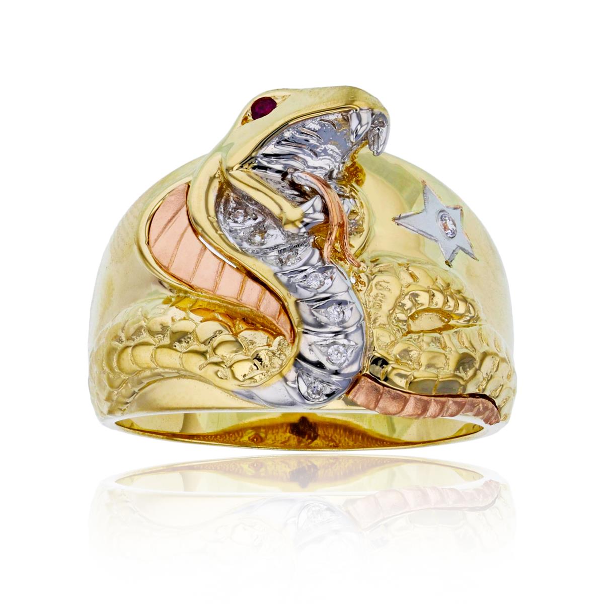 14K Tricolor Gold Textured Cobrasnake Fashion Ring