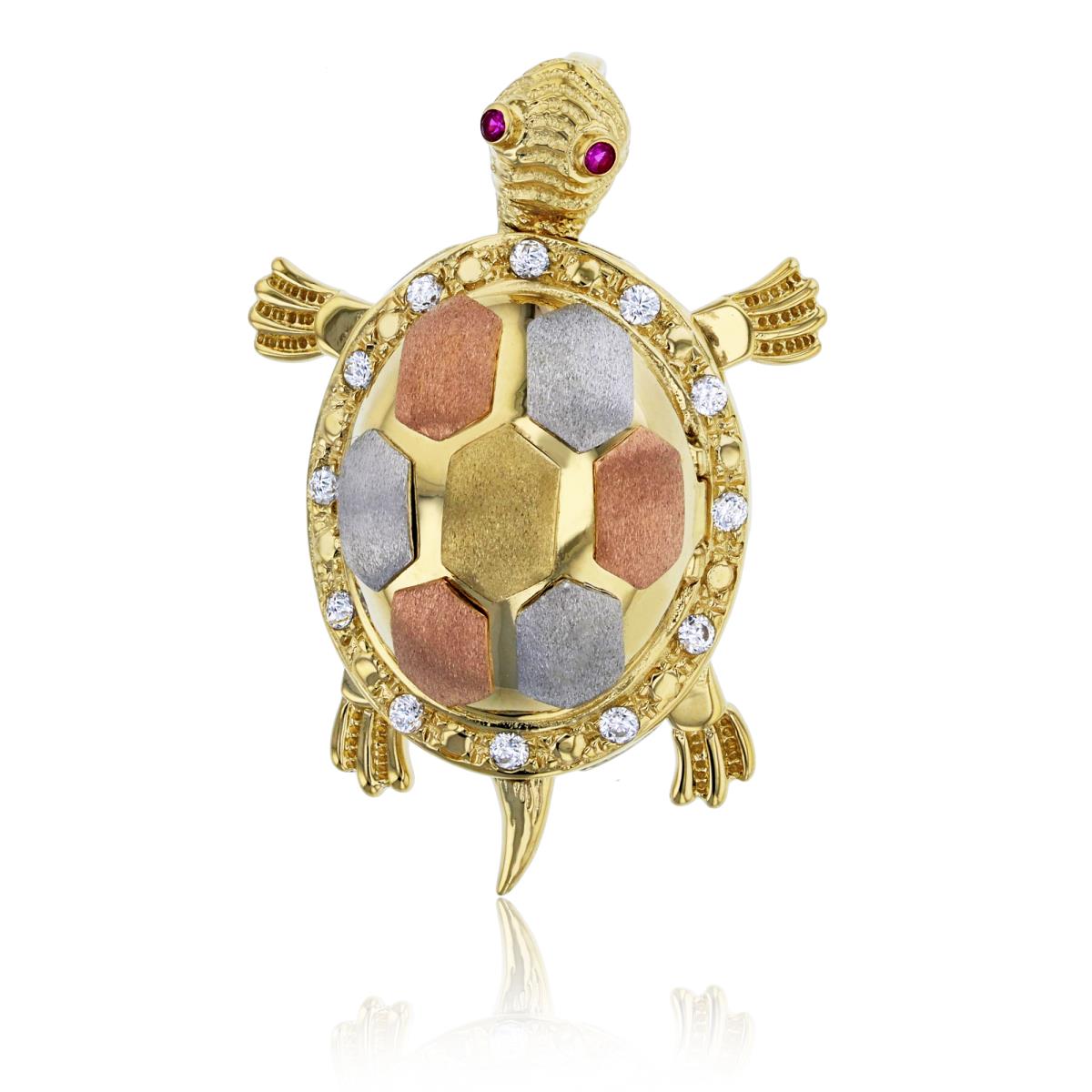 14K Tricolor Gold 36x20MM Ruby & White Turtle Pendant with Locket Shell