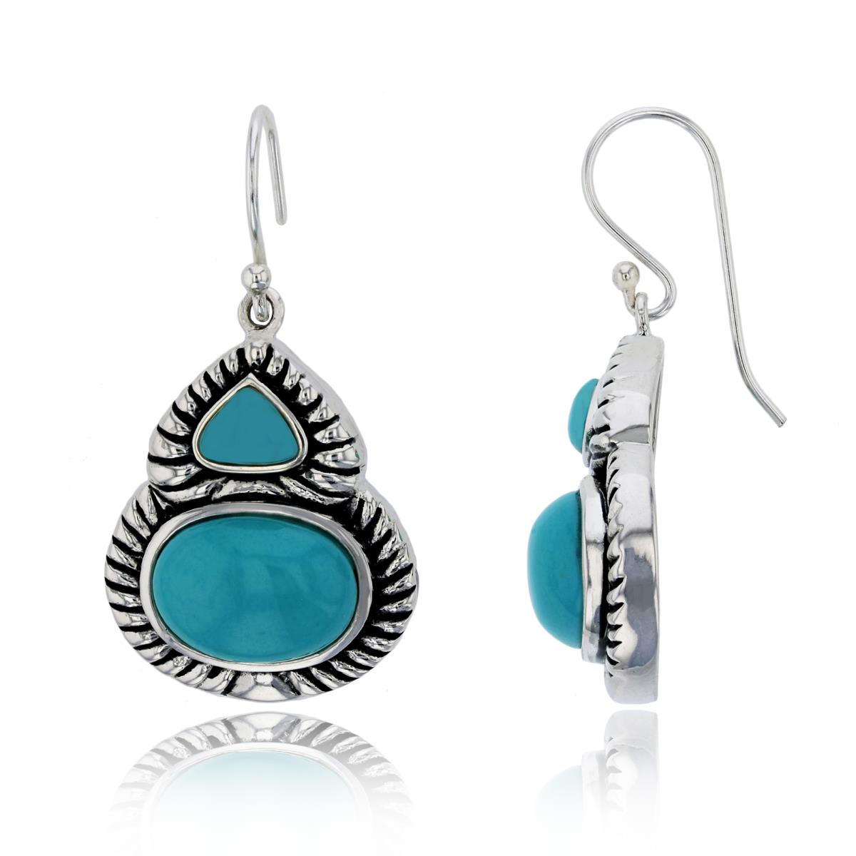 Sterling Silver Oxidized Created Turquoise "8" Shape Dangling Earring