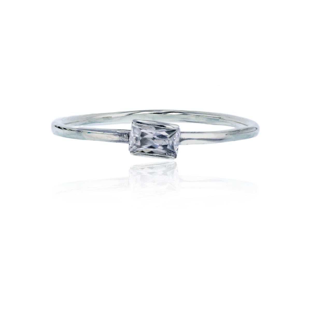 Sterling Silver Silver Plated  Emerald Cut CZ Polished Solitaire Ring