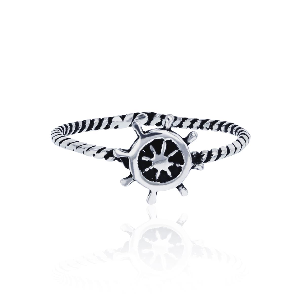Sterling Silver Oxidized Ship Wheel Twisted Fashion Ring