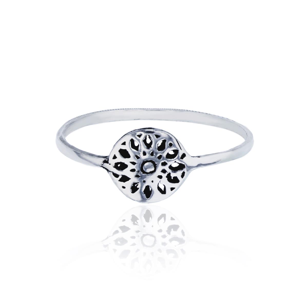 Sterling Silver Oxidized Circle Flower Fashion Ring