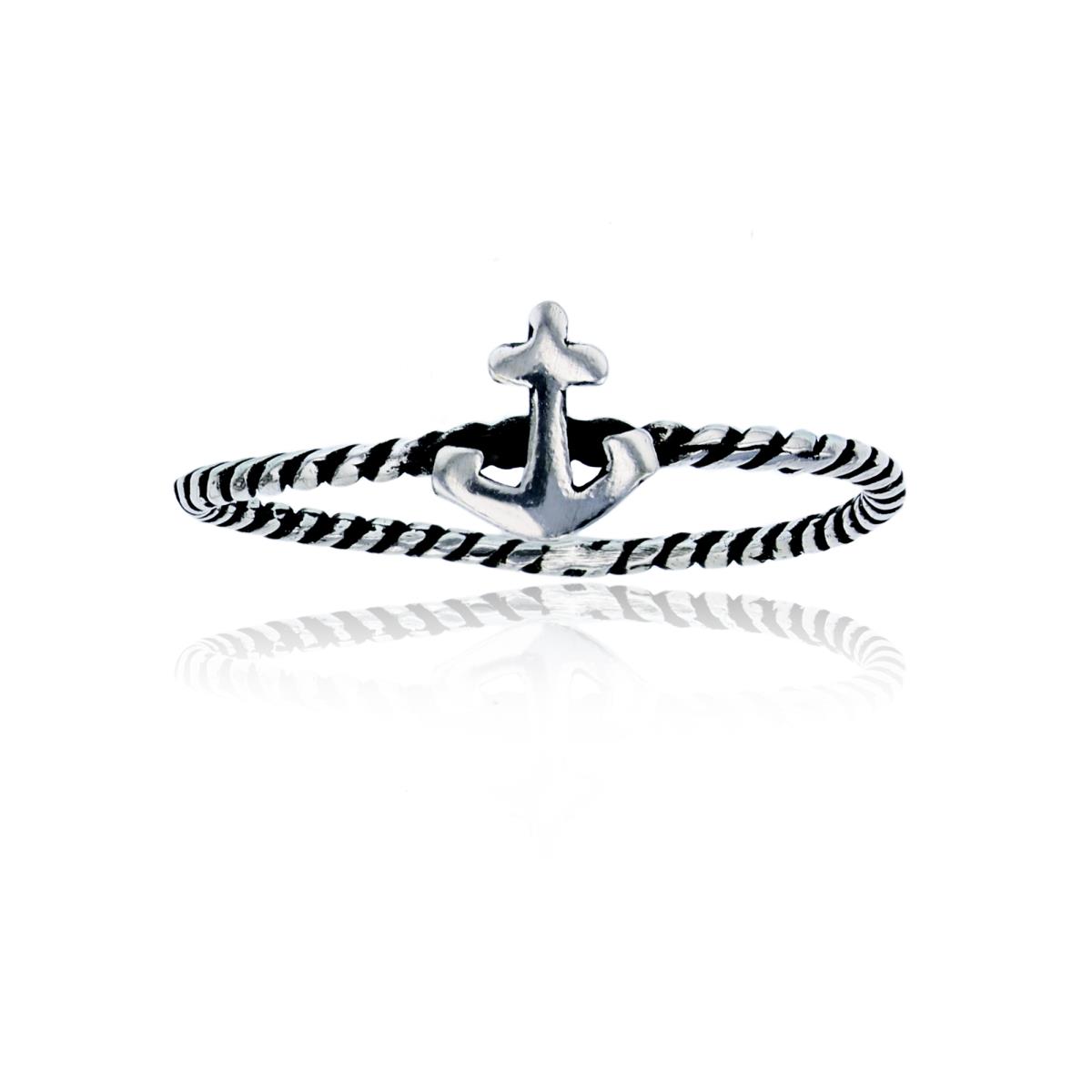 Sterling Silver Oxidized Anchor Twisted Fashion Ring