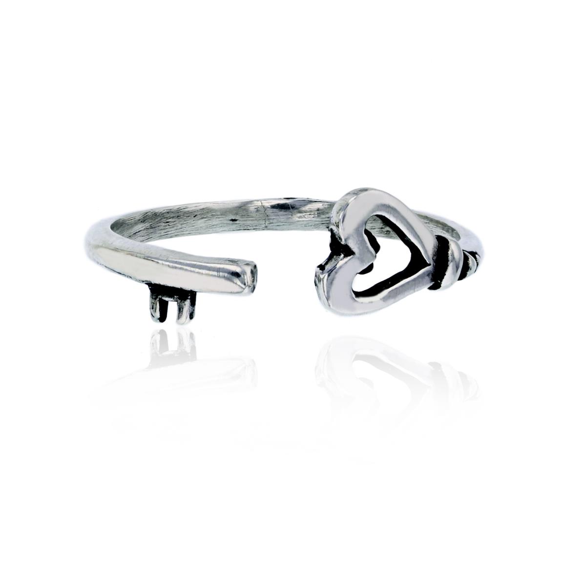 Sterling Silver Oxidized Heart Key Open Shank Fashion Ring