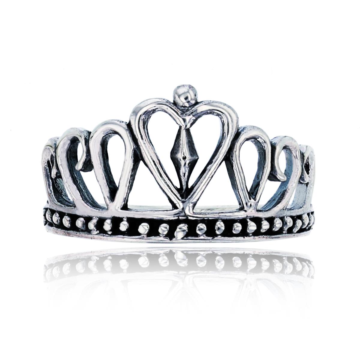 Sterling Silver Oxidized Heart Crown Fashion Ring