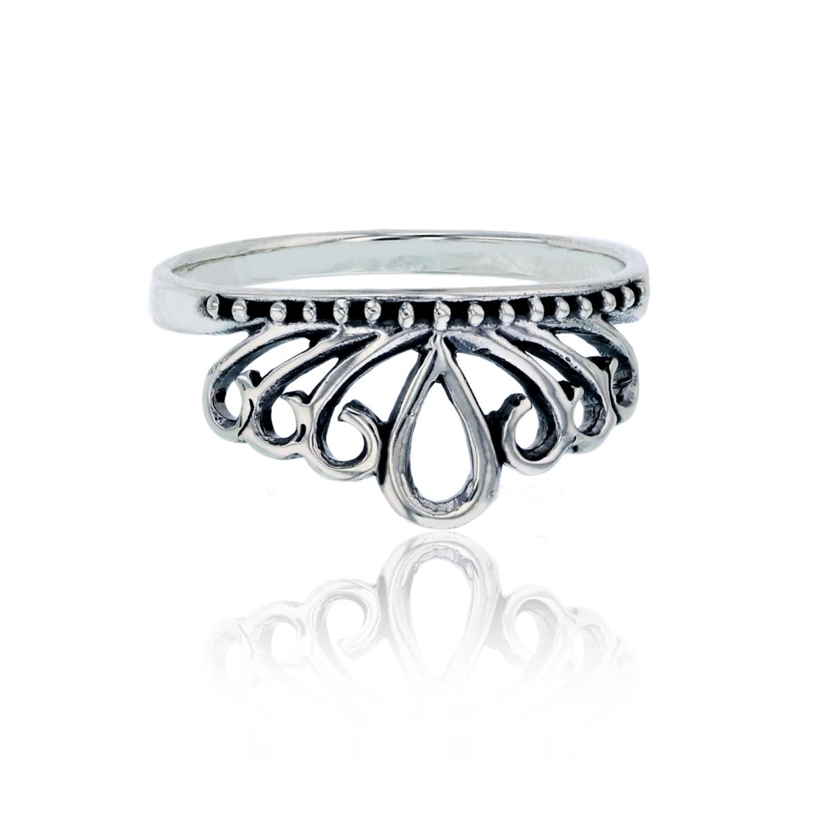 Sterling Silver Oxidized Filigree Crown Fashion Ring