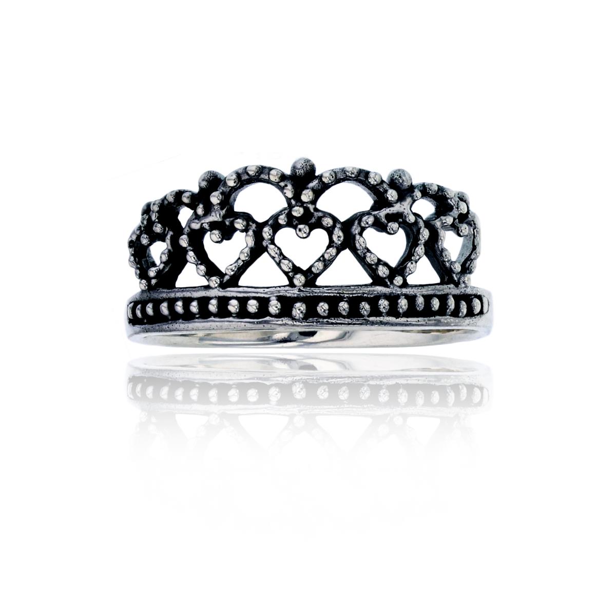Sterling Silver Oxidized Milgrain Crown Fashion Ring