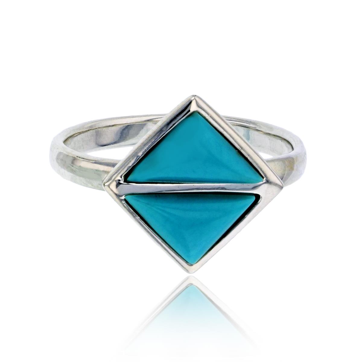 Sterling Silver Silver Plated Created Turquoise Double Triangles Fashion Ring