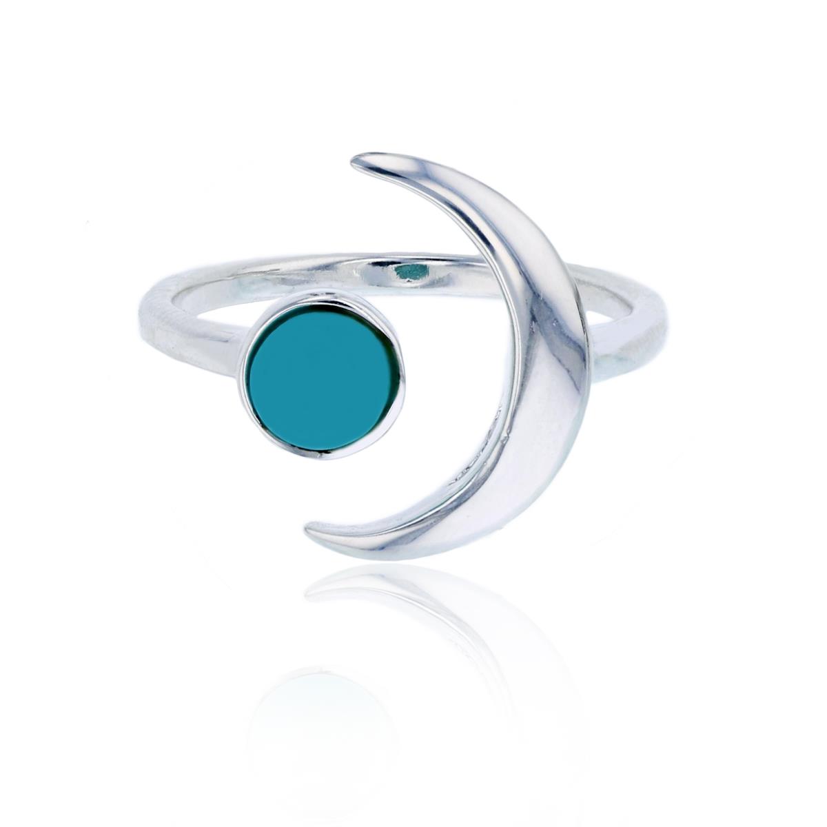Sterling Silver Silver Plated Crescent Moon & Round Created Turquoise Open Shank Adjustable Fashion Ring