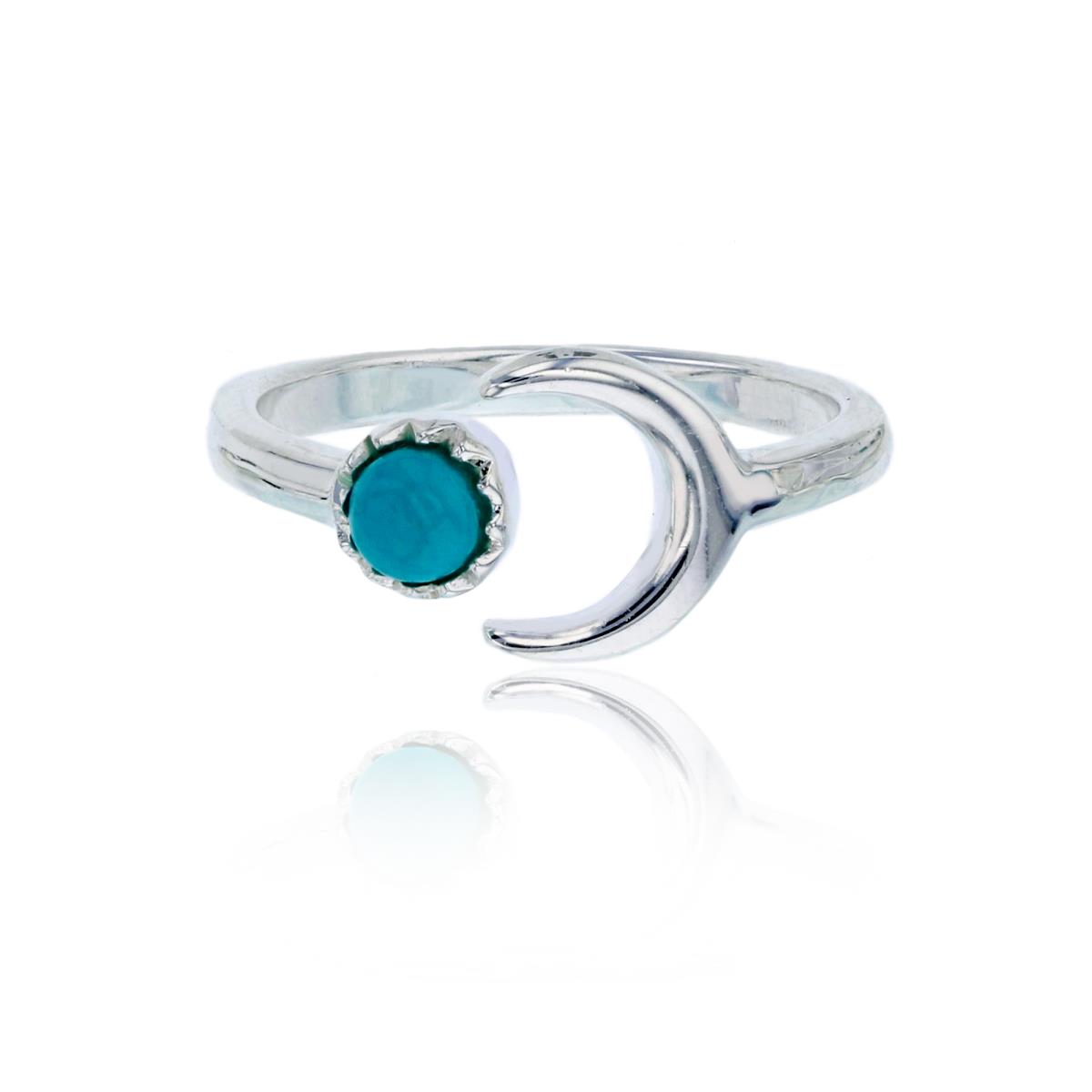 Sterling Silver Silver Plated Crescent Moon & Round Created Turquoise Polished Fashion Ring