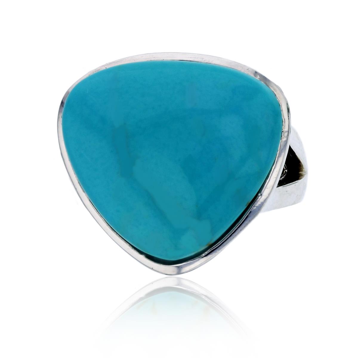 Sterling Silver Silver Plated Trillion Cut Created Turquoise 20mm Wide Fashion Ring