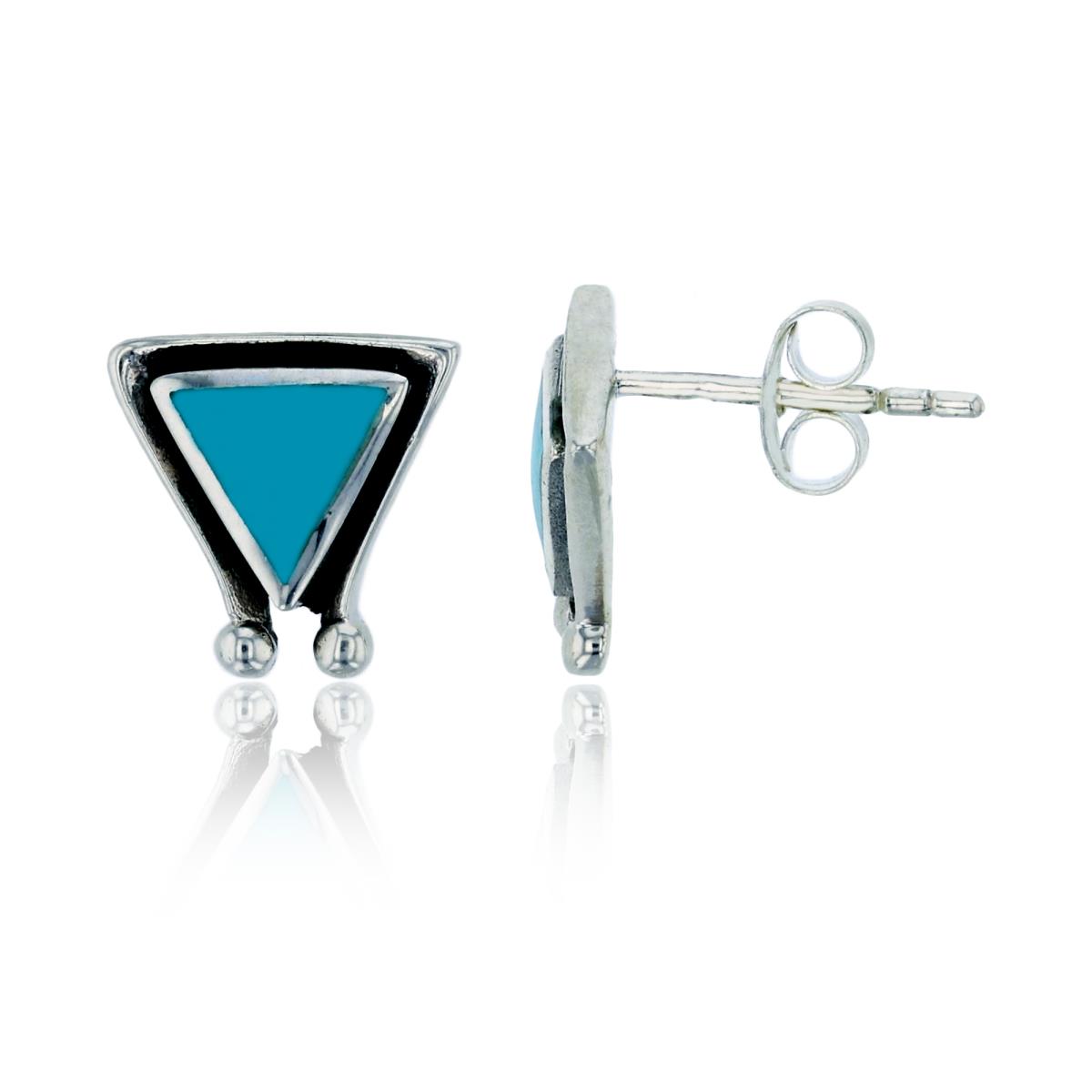 Sterling Silver Oxidized Triangle Created Turquoise Stud Earring