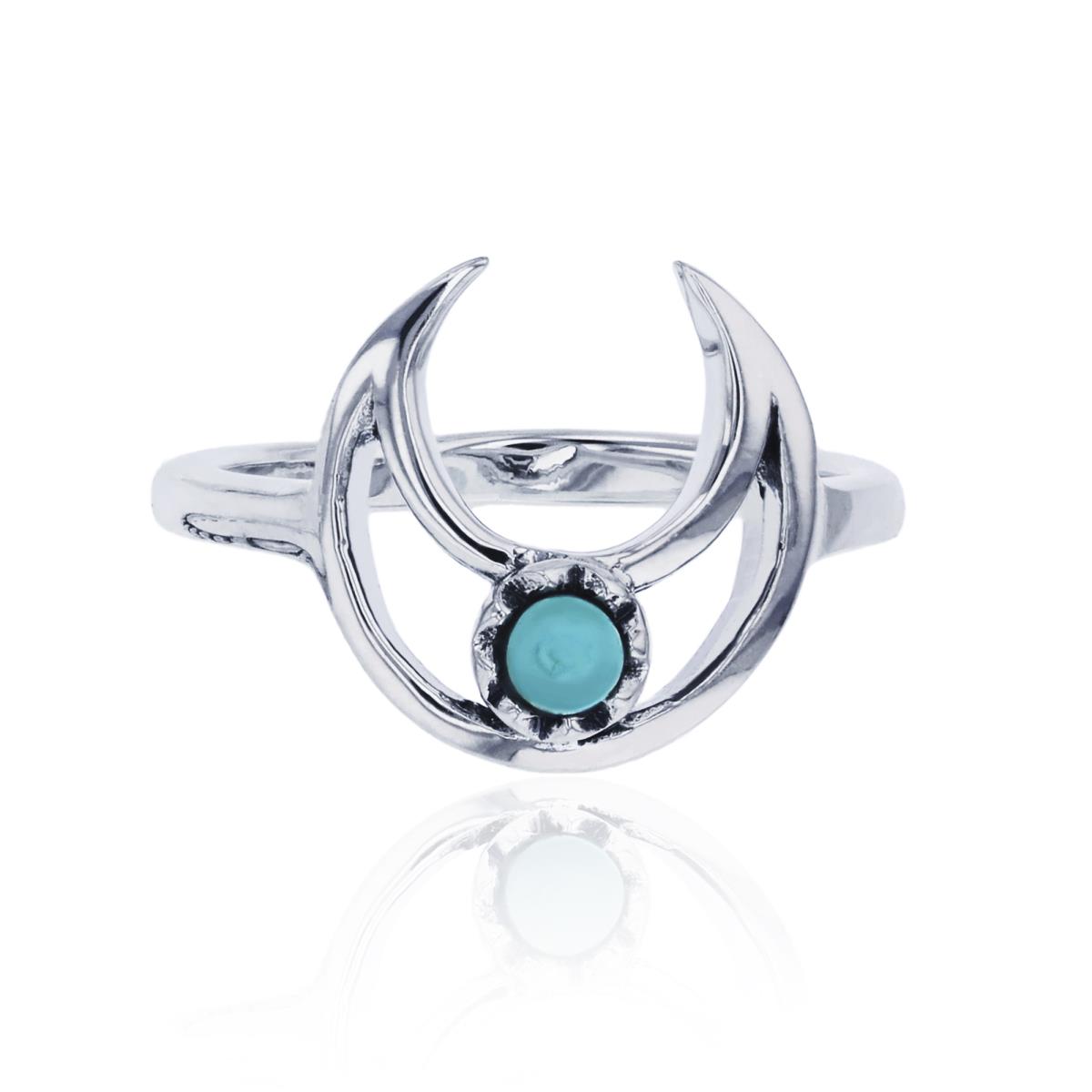 Sterling Silver Silver Plated Created Turquoise Open Crescent Moon Polished Fashion Ring