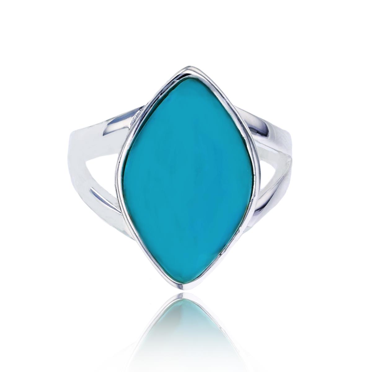 Sterling Silver Oxidized Marquise Cut Created Turquoise Split Shank Fashion Ring