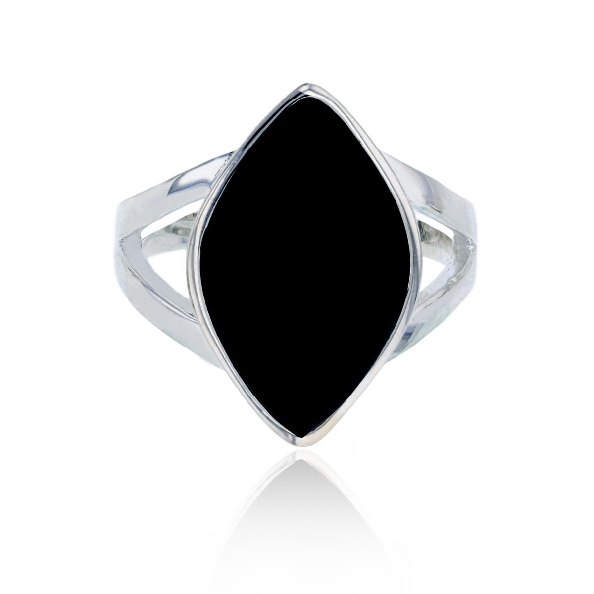 Sterling Silver Oxidized Marquise Cut Black Onyx Split Shank Fashion Ring