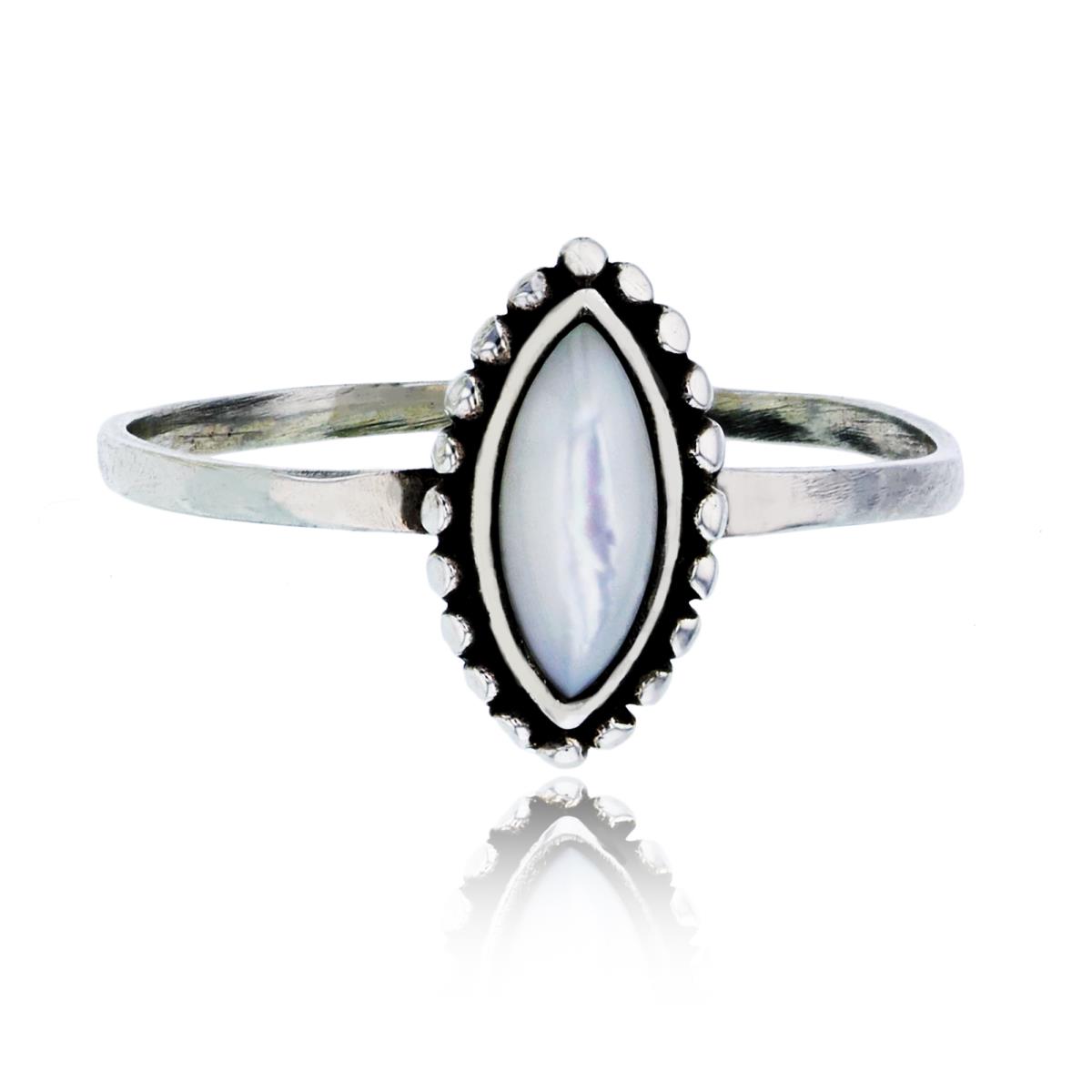 Sterling Silver Oxidized Marquise Shape Mother Of Pearl Bubble Halo Fashion Ring