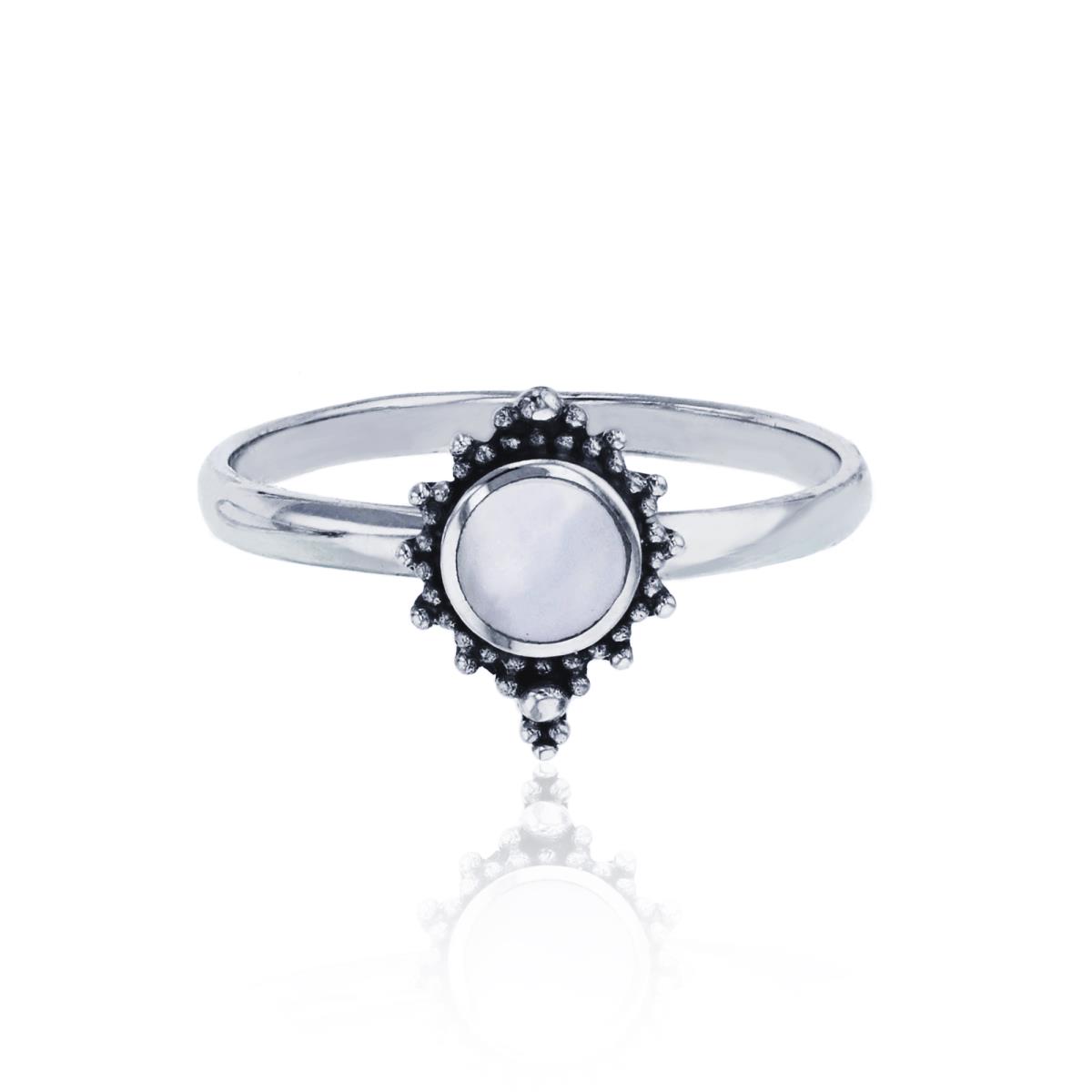Sterling Silver Oxidized Circle Mother Of Pearl Milgrain Sunburst Fashion Ring