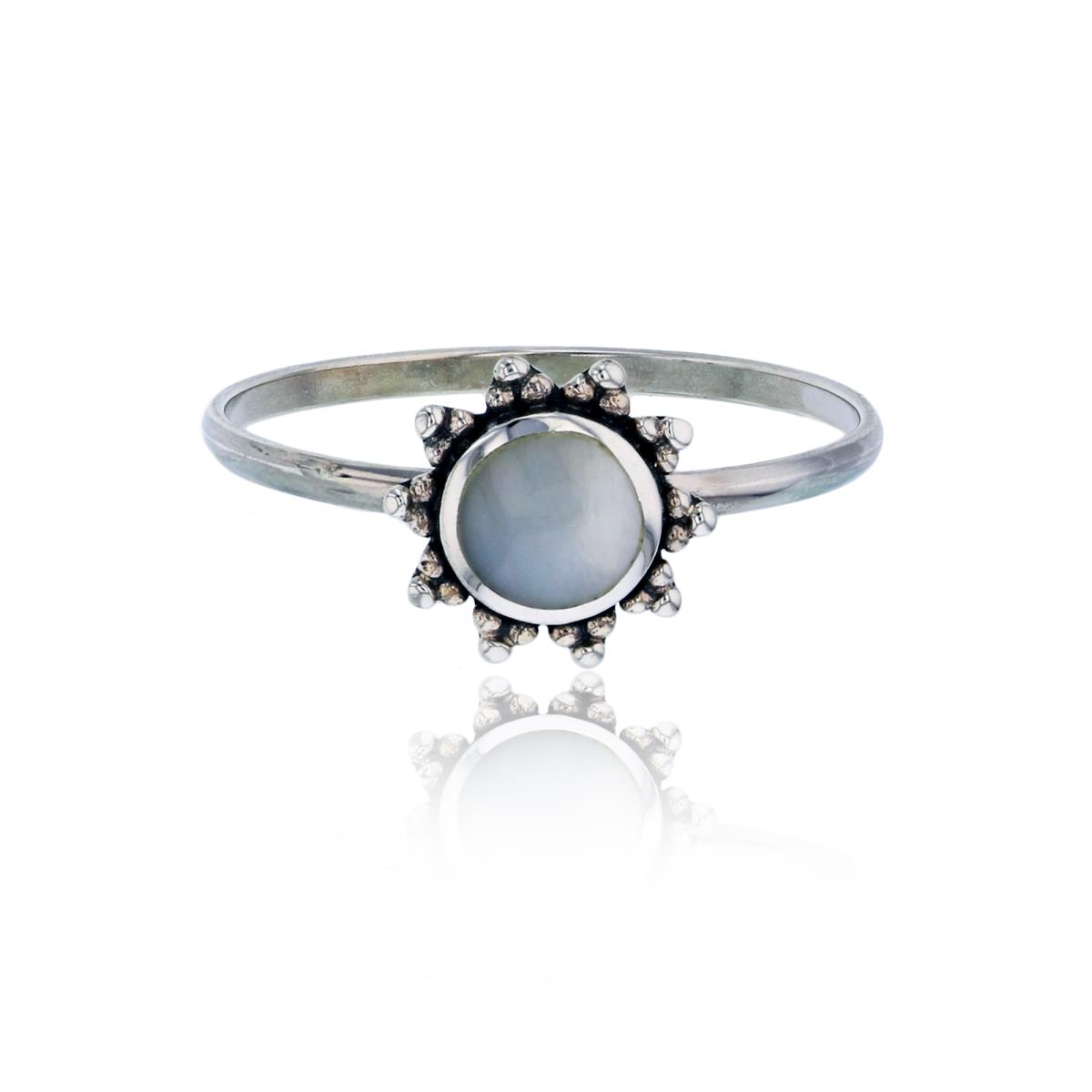 Sterling Silver Oxidized Round Mother Of Pearl Milgrain Sun Fashion Ring