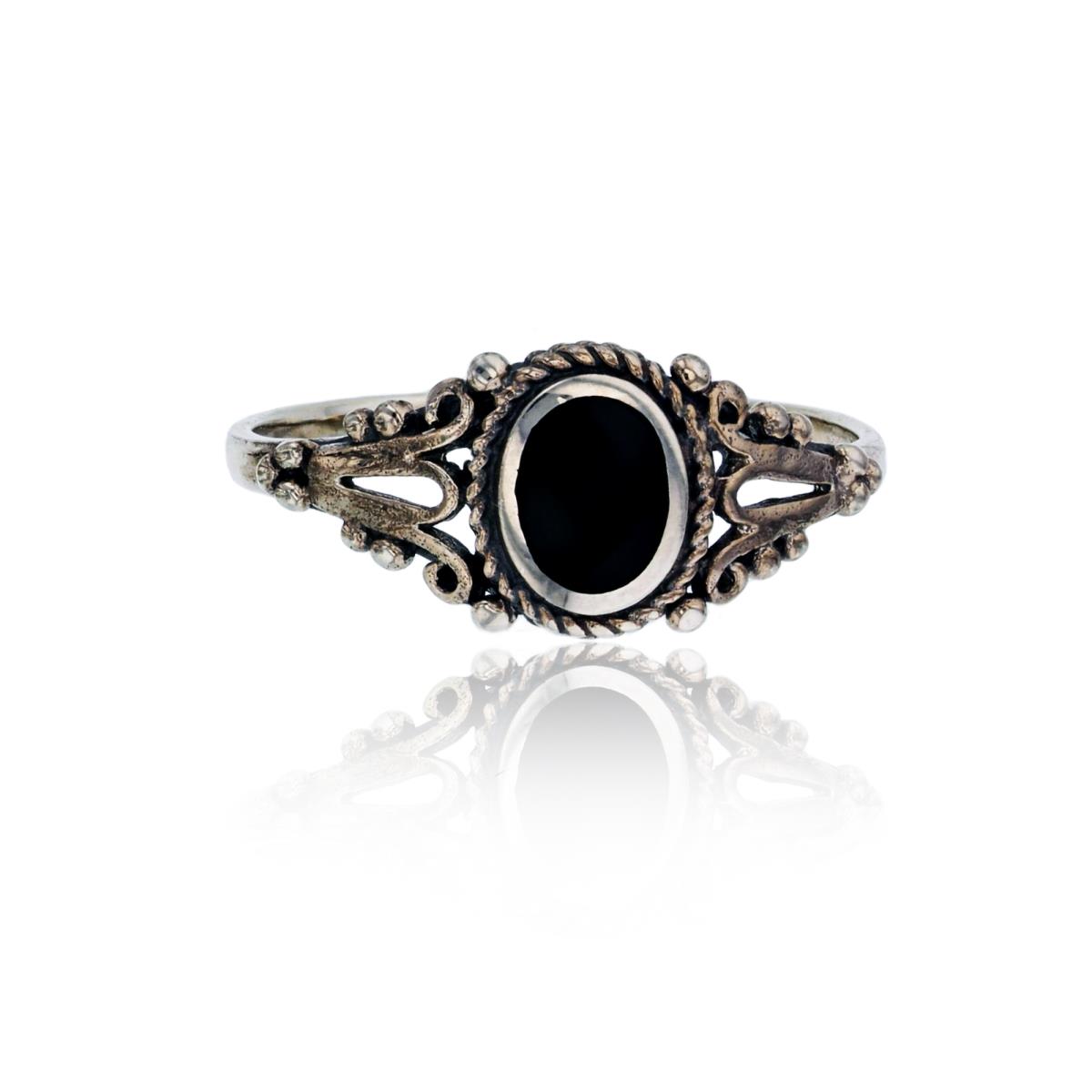 Sterling Silver Oxidized Oval Black Onyx Filigree Fashion Ring