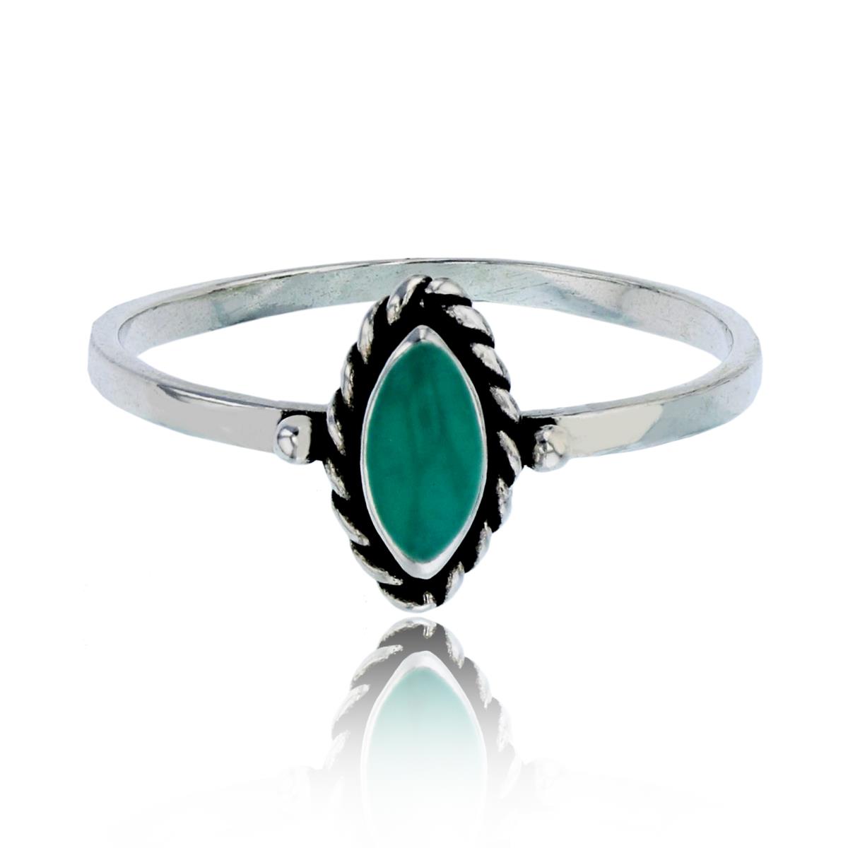 Sterling Silver Oxidized Marquise Shape Created Turquoise Rope Halo Fashion Ring